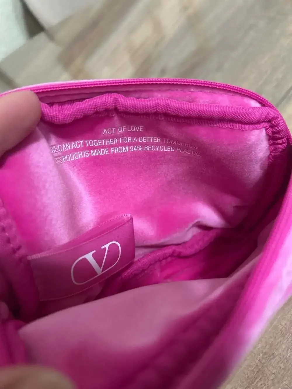 Valentino Pink Velvet Cosmetic Pouch Makeup Bag with Wristlet Strap